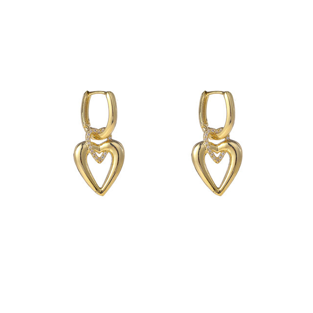 Heart in Heart Dangle Goldplated Oorbellen E55114-2 Heart in Heart Dangle Goldplated Oorbellen E55114-2