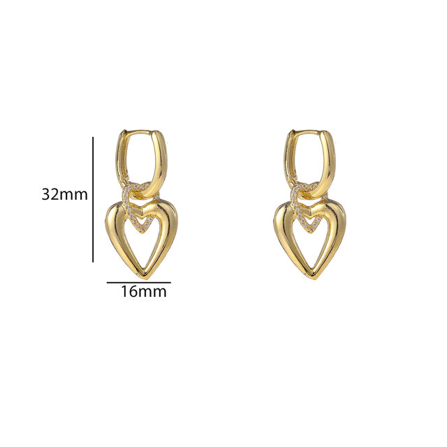 Heart in Heart Dangle Goldplated Oorbellen E55114-2 Heart in Heart Dangle Goldplated Oorbellen E55114-2