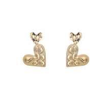 Double Heart Dangle Goldplated oorbellen E55076-2