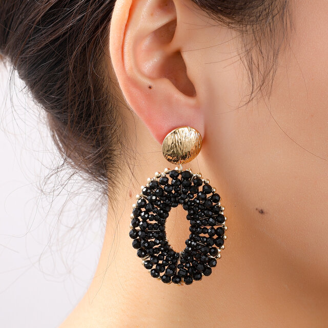 Beaded Oval Drop Oorbellen E55227-1 Beaded Oval Drop Oorbellen E55227-1