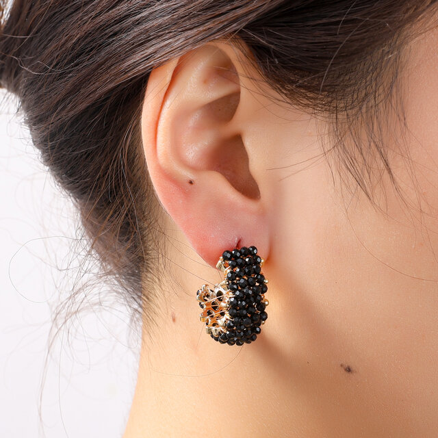 Beaded Hoop Black Oorbellen E55226-1 Beaded Hoop Black Oorbellen E55226-1