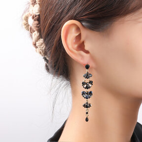 Long Stone Dangle Black Oorbellen E55150-1