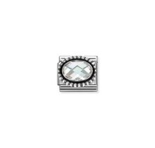 Nomination Link - 330607-010 - Classic OXIDIZED OVAL BEADED RICH SETTING - White