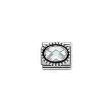 Nomination Link - 330607-010 - Classic OXIDIZED OVAL BEADED RICH SETTING - White