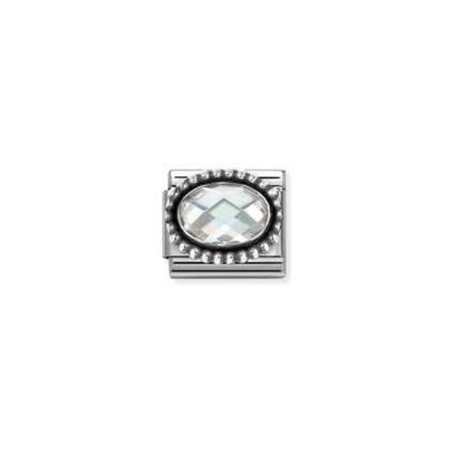 Nomination Link - 330607-010 - Classic OXIDIZED OVAL BEADED RICH SETTING - White
