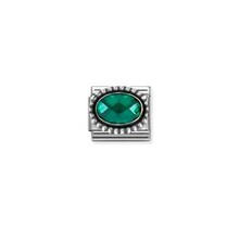 Nomination Link - 330607-027 - Classic OXIDIZED OVAL BEADED RICH SETTING - Emerald Green