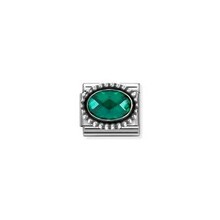 Nomination Link - 330607-027 - Classic OXIDIZED OVAL BEADED RICH SETTING - Emerald Green