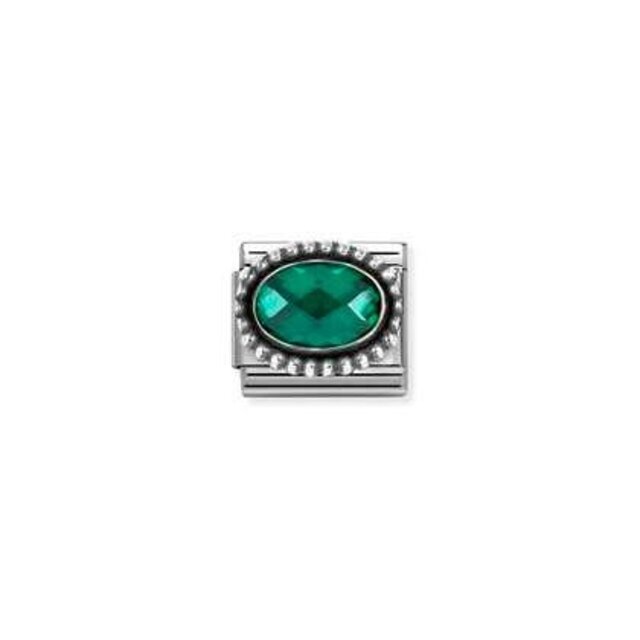 Nomination Link - 330607-027 - Classic OXIDIZED OVAL BEADED RICH SETTING - Emerald Green