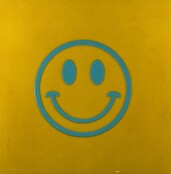 Tegeltje smiley geel/turquoise