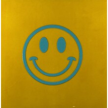 Tegeltje smiley geel/turquoise