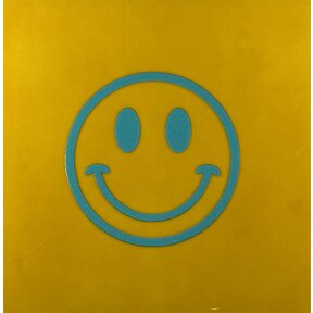 Tegeltje smiley geel/turquoise