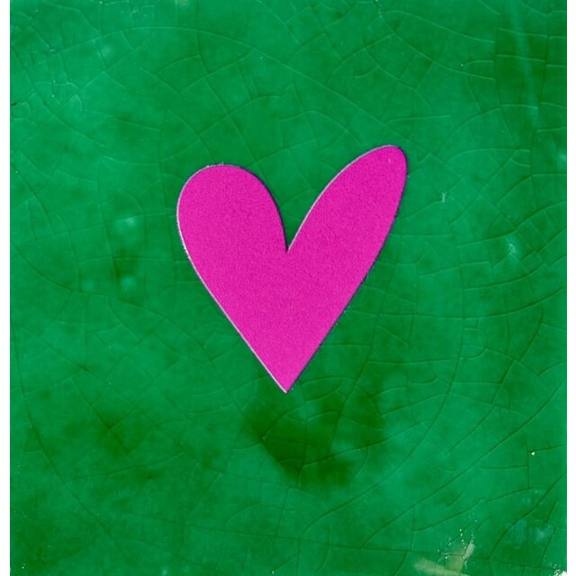 Tegeltje hartje dicht hardgroen/roze