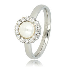 Ring - witte parel - zirkonia steentjes