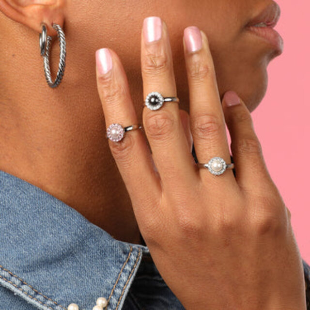 Ring - witte parel - zirkonia steentjes