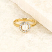 Ring - witte parel - zirkonia steentjes