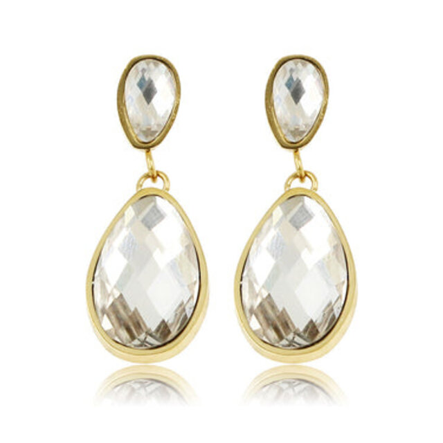 Elegante Gouden Oorbellen met Witte Kristaldruppel