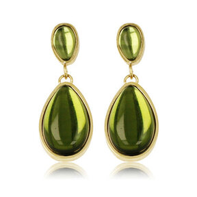 Elegante Gouden Oorbellen met Groene Druppelsteen