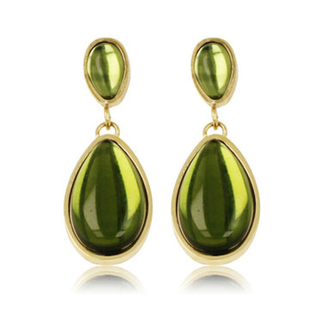 Elegante Gouden Oorbellen met Groene Druppelsteen