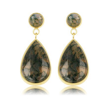 Gouden Oorbel met Moss Agate Druppel Hanger