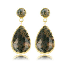 Gouden Oorbel met Moss Agate Druppel Hanger