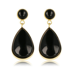 Onyx Elegantie: Gouden Druppel Oorbel