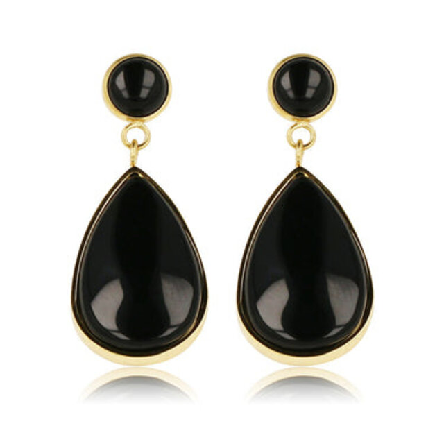 Onyx Elegantie: Gouden Druppel Oorbel