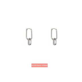 Hoop + Big Stone Dangle Zilver Oorbellen E4837-1