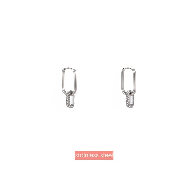 Hoop + Big Stone Dangle Zilver Oorbellen E4837-1