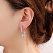 Hoop + Big Stone Dangle Zilver Oorbellen E4837-1