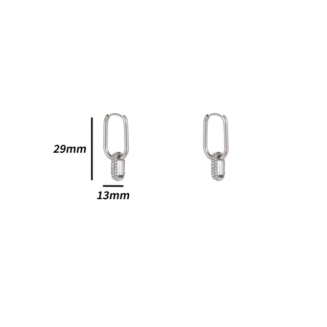 Hoop + Big Stone Dangle Zilver Oorbellen E4837-1