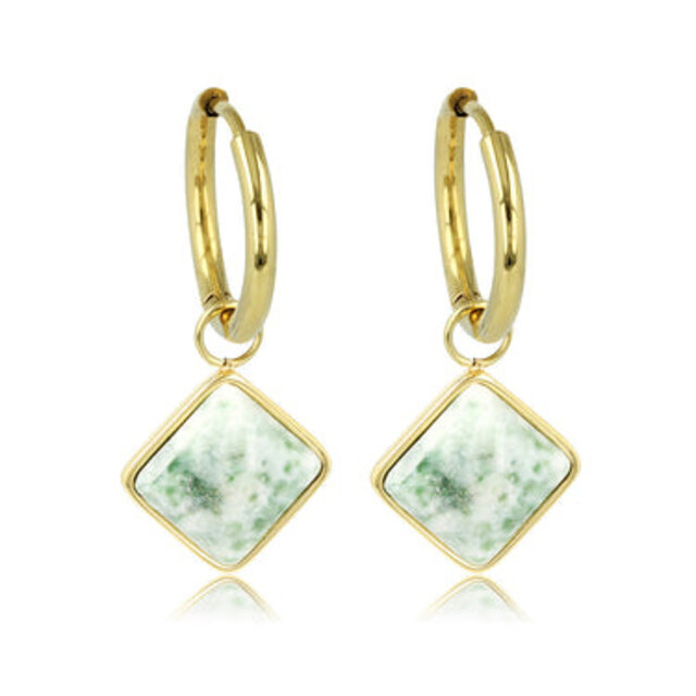 Gouden Salmiak Oorring met Jade Ruit Hanger