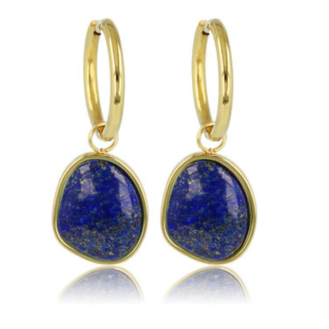 Gouden Oorringen met prachtige Lapis Lazuli 36mm
