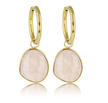 Elegante Gouden Oorbellen met Rose Quartz Hanger