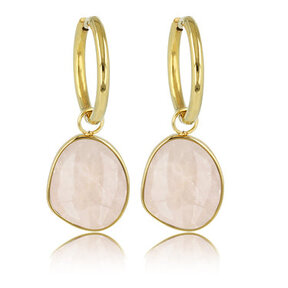 Elegante Gouden Oorbellen met Rose Quartz Hanger