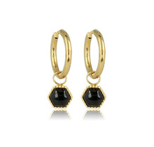 Zeshoekige Onyx Oorbellen in Goud