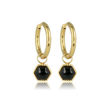 Zeshoekige Onyx Oorbellen in Goud