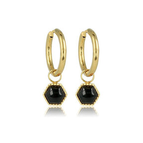 Zeshoekige Onyx Oorbellen in Goud