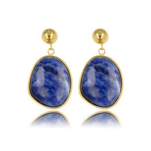 Gouden Oorbel met Lapis Lazuli Ronde Hanger