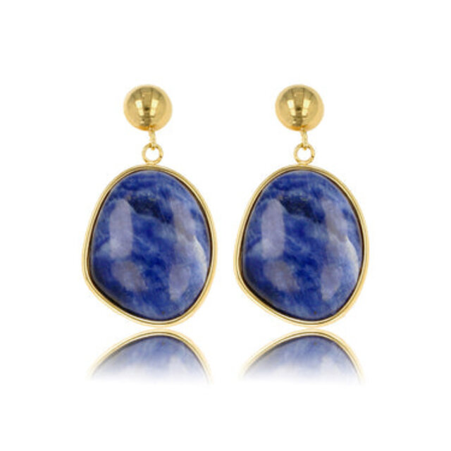 Gouden Oorbel met Lapis Lazuli Ronde Hanger