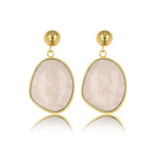 Gouden Oorbel met Ronde Rose Quartz Hanger