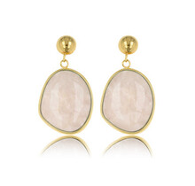 Gouden Oorbel met Ronde Rose Quartz Hanger