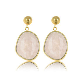 Gouden Oorbel met Ronde Rose Quartz Hanger