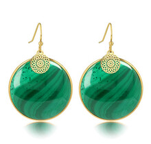 Malachite Bloemgoud Oorbel 40mm - Unieke Elegantie