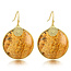 My Bendel Elegante Gouden Oorbel met Picture Jasper en Bloemenbedel