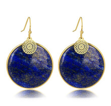 Lapis Lazuli Bloemschat Oorbellen 40mm Goud