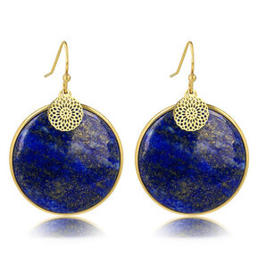 Lapis Lazuli Bloemschat Oorbellen 40mm Goud