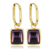 Violet Glassteen - Ovale Gouden Oorringen
