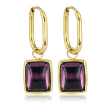 Violet Glassteen - Ovale Gouden Oorringen