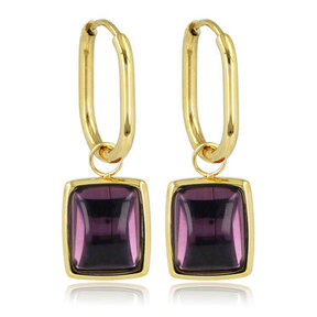 Violet Glassteen - Ovale Gouden Oorringen