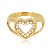 Gouden hartenring met parels - Elegant en sprankelend ontwerp